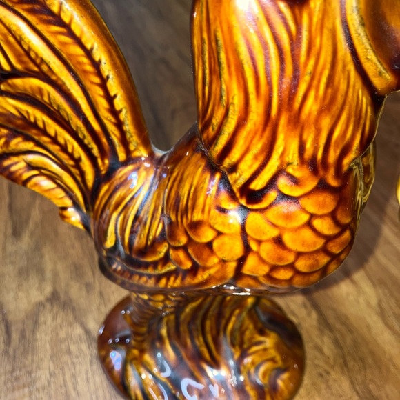 Vintage drop glaze ceramic rooster and chicken set 12 inch - Picture 4 of 7